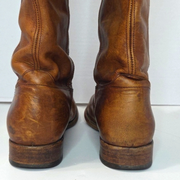 Frye Melissa Double Sole Button Lug Tall Brown Leather Women's Boots - Picture 5 of 16